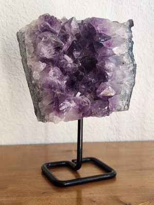 Large Purple Crystal Amethyst Geode on stand natural organic
