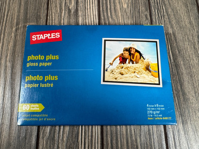Photo Plus Paper Gloss 60 Sheets 4'' x 6'' 72lbs For Inkjet Printers
