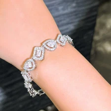 Shiny Square Drop Bracelet Silver Plated CZ White Women Hand Jewelry Accessories