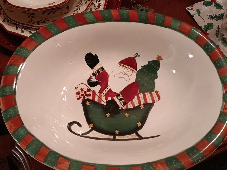 Debbie Mumm Sakura Santa en trineo ovalado tazón grande SANTA'S SPIRIT... Foto 2 de 4