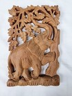 Elephant and tree carved wooden rectangular, unglazed, for wall décor size 12"