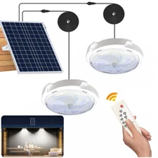 Solar Double Head Ceiling Pendant Light Remote Outdoor Indoor Lamp Waterproof