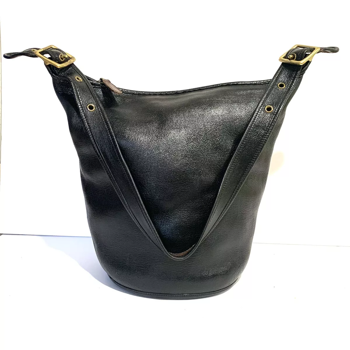 Coach Vintage XL Duffle Feed Sac Black Leather Shoulder Bucket Bag 9085 A8M9085