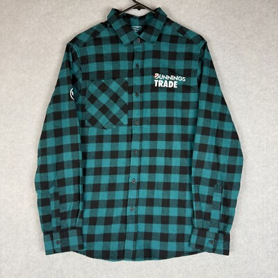 #ad #ad Bunnings Trade Shirt Mens Small Green Black Check Flannel Tradie Workwear Cotton AU $29.95