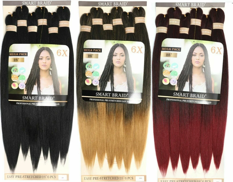SMART BRAID 6 IN A PACK 28" Pre-Stretched,Pre-Plucked,Pre-Pulled Easy Braid Hair