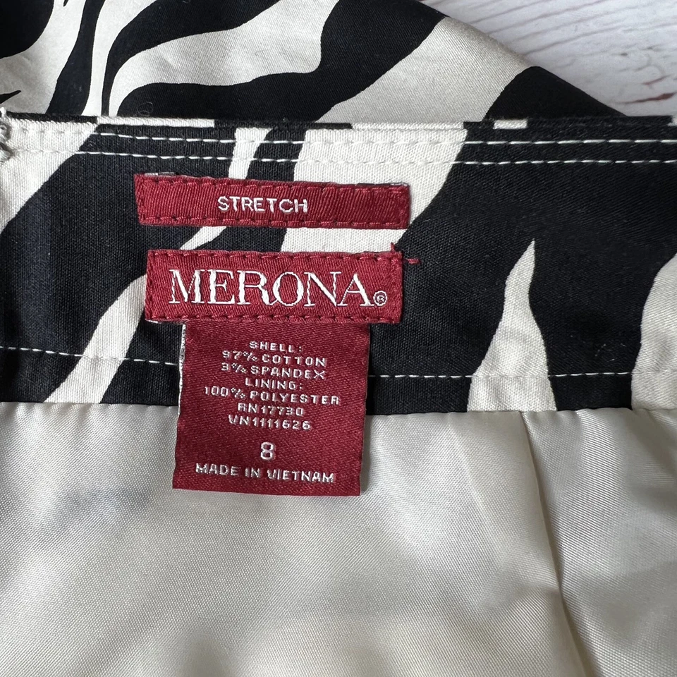 Falda forrada a lápiz MERONA talla 8 estampado de cebra ELASTIZADA por encima de la rodilla beige negra Foto 3 de 4