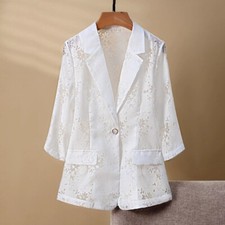 Donna Sottile Abito Giacca Estate Traforato 3/4 Maniche Floreale Casual Da