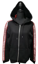 GUESS Jet Black Chelse Silver Glitter Metallic Logo W/ Red Stripe Hoodie Size XL