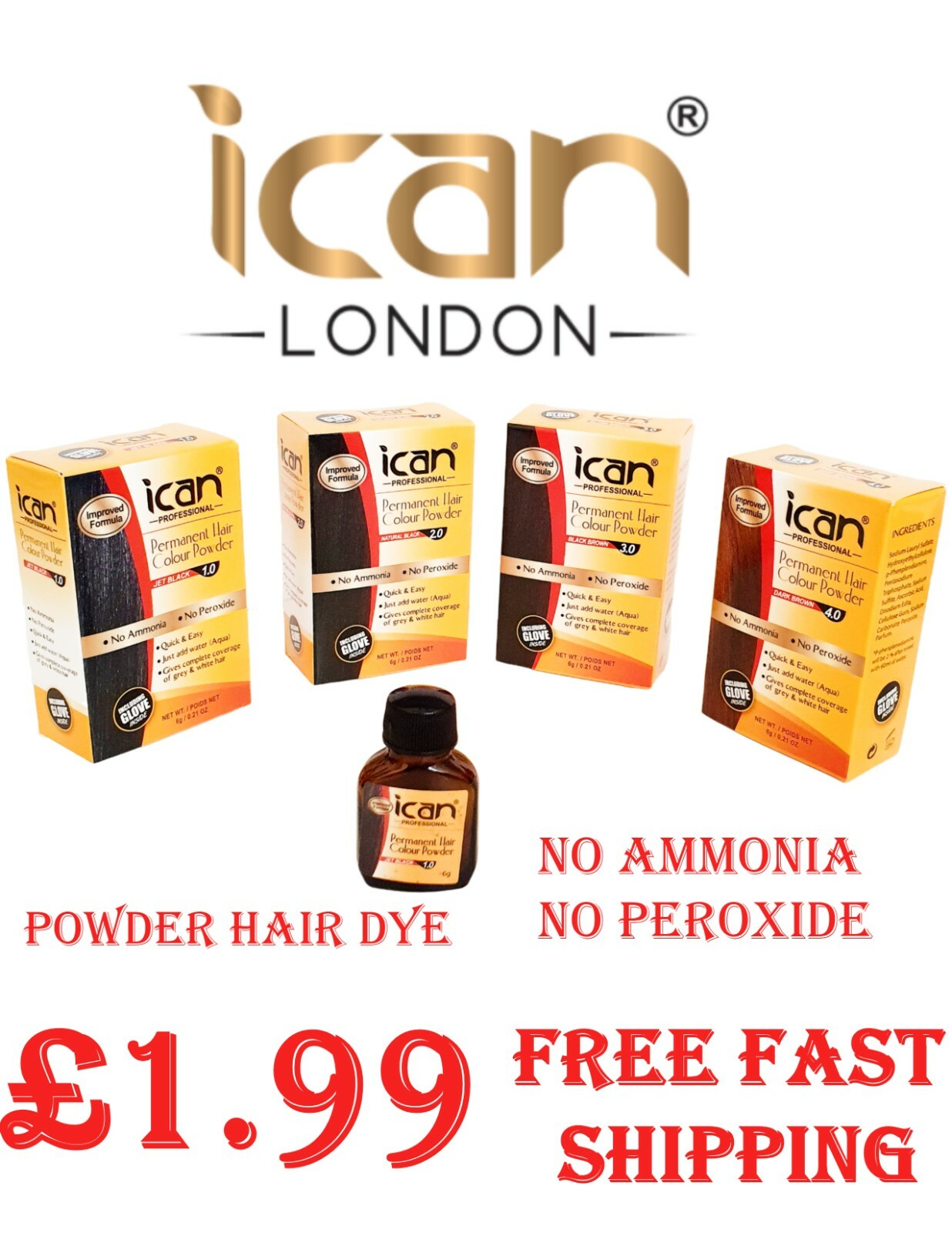 ican Permanent Powder Hair DyeNo Ammonia, no peroxide Mix with water