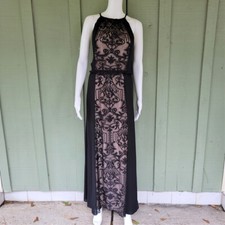 LONDON TIMES Black Lace Insert Evening Gown Maxi Dress 12