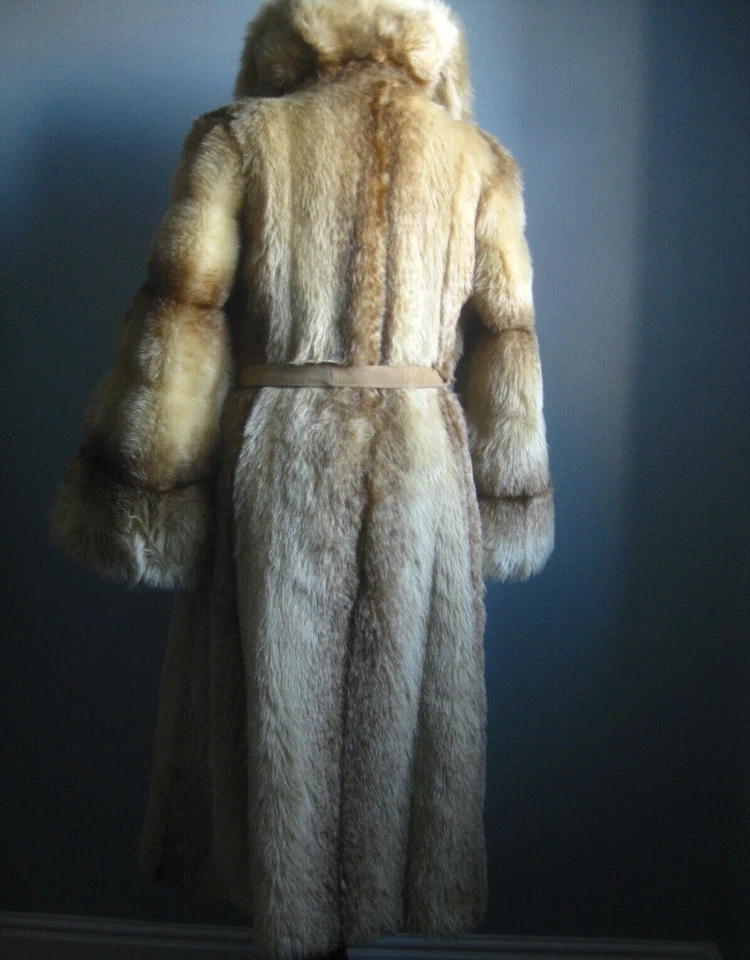LONG FAUX FUR COAT 8 MAXI TRENCH DUSTER DIVA VINTAGE ASTRAKA mink rabbit fox — 第 3/4 张图片