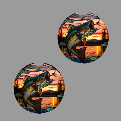 Stained Glass Bass Set of 2 Neoprene Car Coasters