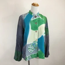 CITRON Multi-Color Silk & Linen Long Sleeve Button Back Shirt Womens sz Medium