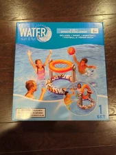 New! 2-in-1 sports challenge basketball hoop football net water pool inflatable