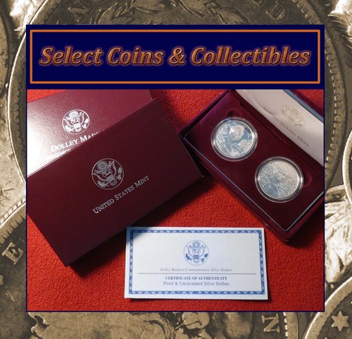 1999-P Dolley Madison Proof & Unc Silver Dollar 2-Coin Set OGP & COA
