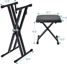 Double-X Keyboard Stand and Bench Set Heavy Duty tipatyard w/ Locking Straps