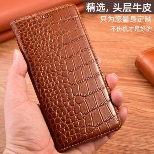Genuine Leather Flip Case Crocodile print Credit Card Slots Holder Cell Phones - Picture 3 of 19
