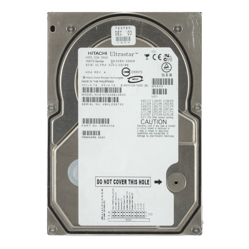 Hard Drive Hitachi Ultrastar 15K73 HUS157336EL3600 36.9GB 15K 8MB SCSI U320 3.5' - Picture 3 of 3