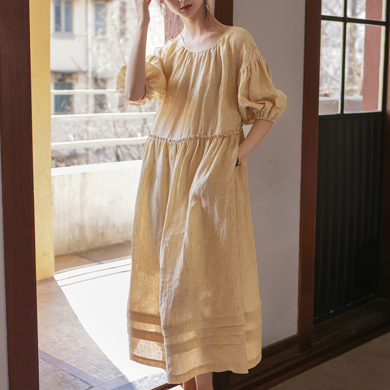 corset off the shoulder dress Plus Size Loose Waist Cotton Linen Dress 2729 – Xiaolizi main image 0
