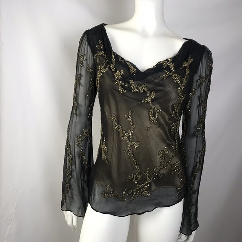Vintage Cache Sheer Black Beaded Long 