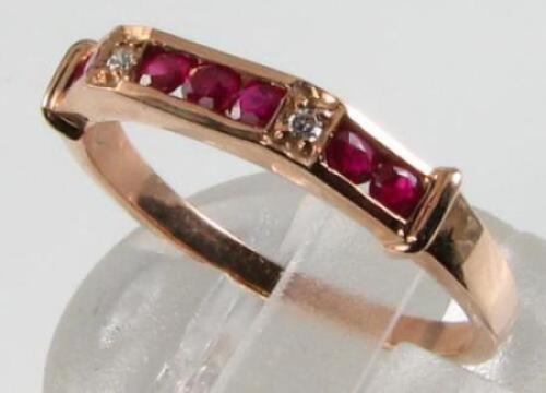 LUSH 9CT 9K ROSE GOLD RUBY DIAMOND ETERNITY BAND ART DECO INS RING FREE RESIZE - Picture 2 of 5