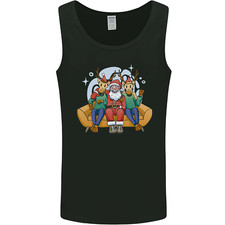 Santa Claus Chilling With Reindeers Christmas Xmas Mens Vest Tank Top