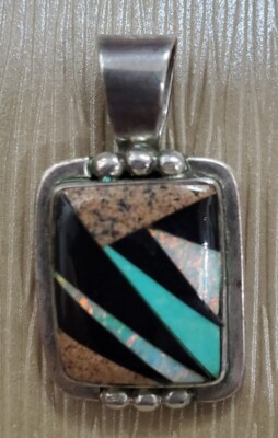 A. Johnson Signed Sterling Silver Pendant Turquoise .925 Navajo Jewelry Stone
