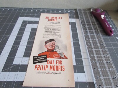 1942 Philip Morris Cigarettes Johnny, All Smokers Inhale,  Vintage Print Ad