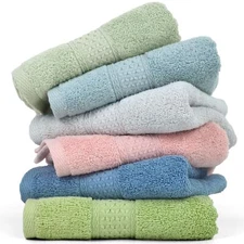 6-Pack Hand Towels 100% Cotton Assorted Colors 13x29 Inches for Bathroom Use