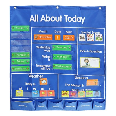 School Classroom Pocket Chart with Date Month Year Week Season Weather I7S5