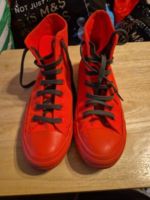 CONVERSE ALL STAR DAYGLO RED CANVAS RETRO HI TOP BASEBALL BOOTS SNEAKER UK 5 38
