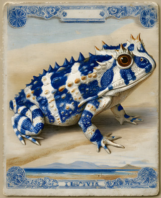 8x10 Blue Horned Frog Vintage Inspired Art Print - 703806328