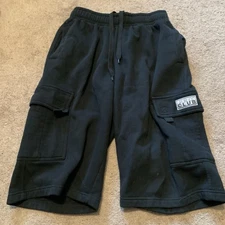 Pro Club Men's Heavyweight Cargo Joggers Shorts Pull On Large Black Drawstring