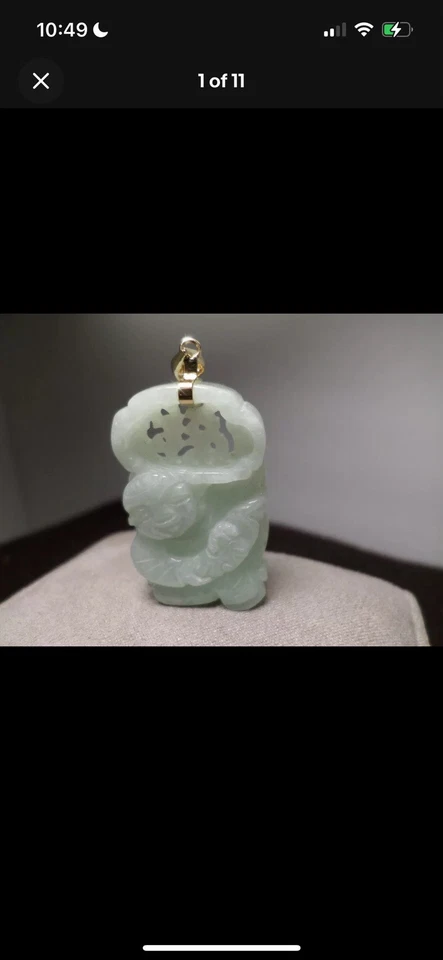 Antiguo Colgante Buda de la Suerte Manzana Jadeíta Verde Brillante Tallado en Oro 14k Hong Kong Foto 3 de 4