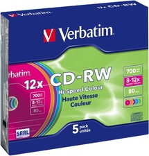 Verbatim CD-RW 700MB 80min 12x Brenngeschwindigkeit Jewel Case 5er-Pack Rohlinge