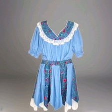 Vtg Square Dance MONDIKI 2 Pc Flare Skirt Peasant Top Flowers flare L Rockabilly