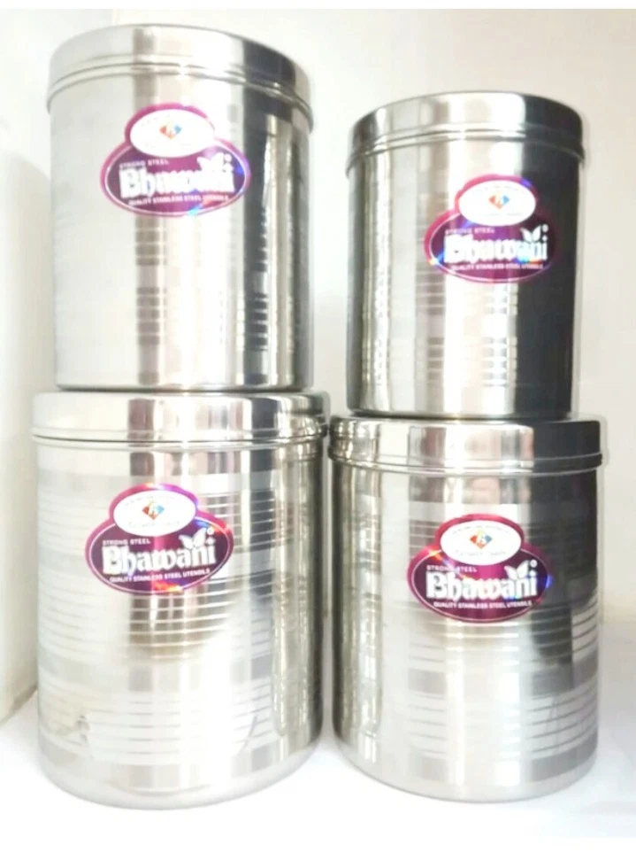 Stainless Steel Food Canister Set Of 4 Pcs For Kitchen Storage 2 Kg To 5 Kg Size