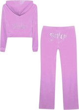 Juicy Couture Violet Tulle Velour Track Suit Tracksuit Set NWT 199 Womens L