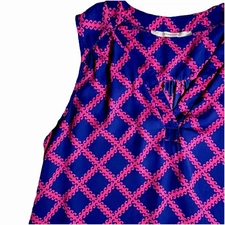HAWTHORN XL Lightweight Preppy Top Blue Pink Diamond Pattern Layer Casual Dressy