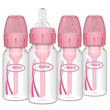 4 Dr. Brown's Options Anti-Colic Narrow Level 1 Slow Flow Baby Bottles Pink 4oz