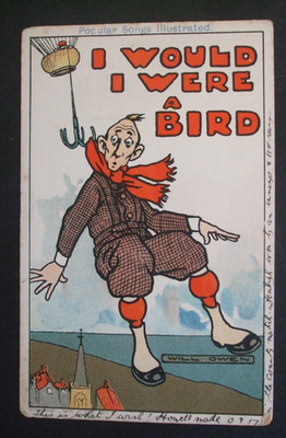 1906 Will Owen Comic HEISSLUFTBALLON ANKER MANN FLIEGEN ICH WÄRE EIN VOGEL