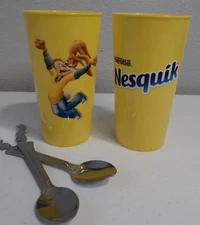 Nestle Nesquik Yellow Tumbler Set of 2 with Stainless Spoons Rabbit Print