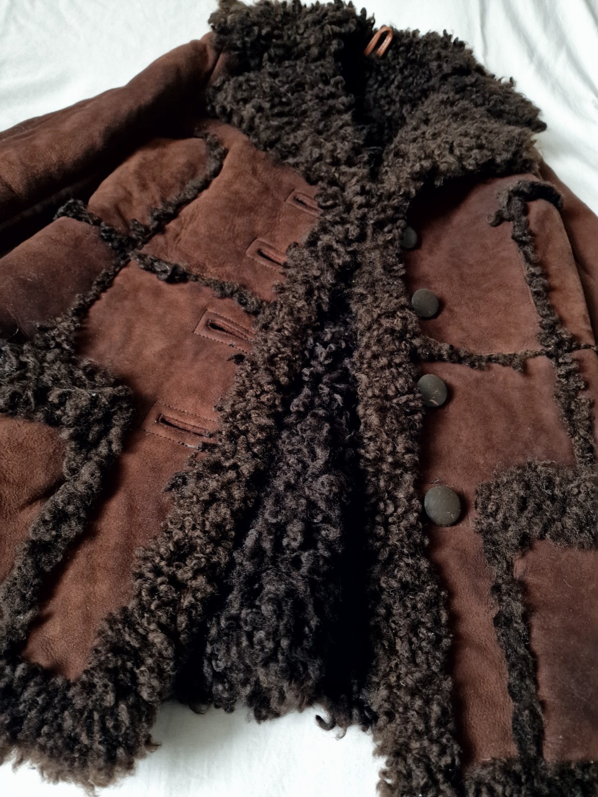 Unique Rare Vintage Y2k Genuine Sheepskin Curly Hair Size 8 UK Small Brown Coat image 4