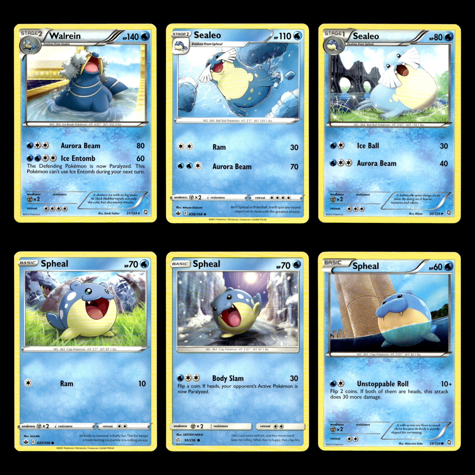 6x Walrein Spheal Lot 31 Black White Dragons Exalted Pokemon Cards 