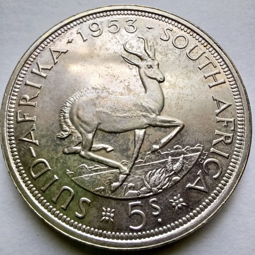 1953 South Africa 5 Shillings Silver Crown Springbok UNC Details