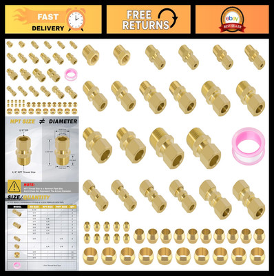 Brass Compression Fittings Assortment Kit for OD Tube and NPT Threads