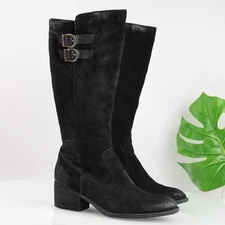 Born Womens Basil Riding Boots Size 11 M WIDE CALF Tall Black Suede Block Heel