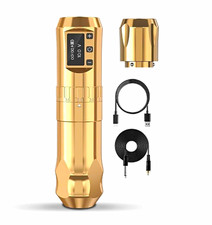 Wireless Tattoo Pen Machine Adjustable Stroke Gold w/ Charging Cable