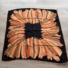 Vintage 70's Women's Black  Orange Italian Silk Scarf Abstract Twee Chic