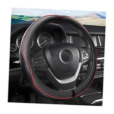 Leather Steering Wheel Cover, Soft Breathable Anti Slip, Black/Red Line